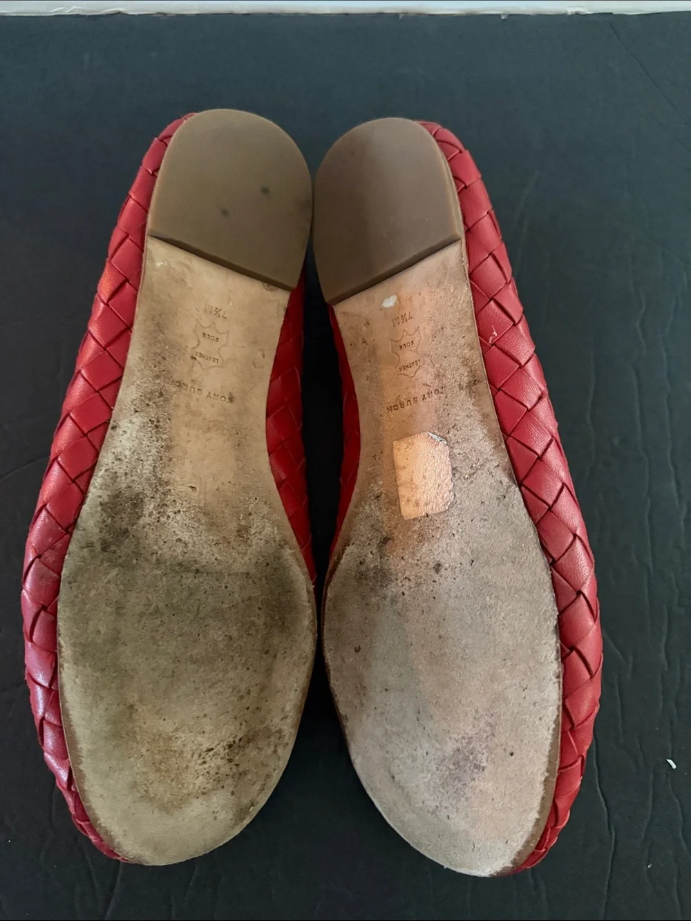 TORY BURCH  Red Woven Leather Ballet Flats 7.5 CORQUETTE Whimsical Workwear